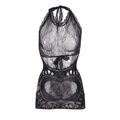 SUBBLIME - 952075 SHORT FISHNET DRESS WITH BACK BACK AND HEART DETAIL BLACK ONE SIZE - Kink&Play