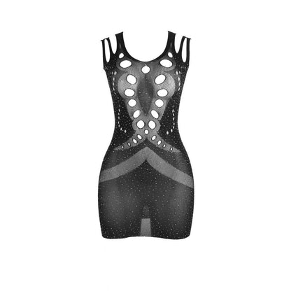 SUBBLIME - 952198 FISHNET DRESS WITH BRILLIANT DIAMONDS BLACK ONE SIZE - Kink&Play