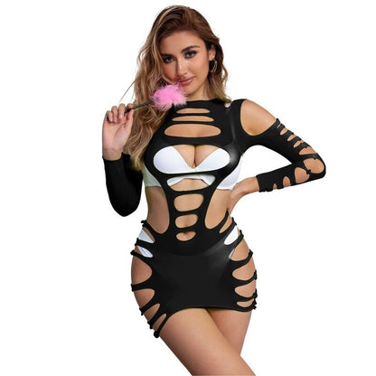 SUBBLIME - 952266 LONG SLEEVE ELASTIC FISHNET DRESS BLACK ONE SIZE - Kink&Play