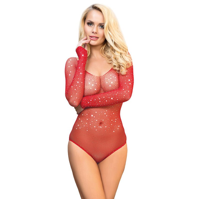SUBBLIME - 952303 SHINY GRILL BODY WITH OFF SHOULDERS LONG SLEEVE RED ONE SIZE - Kink&Play