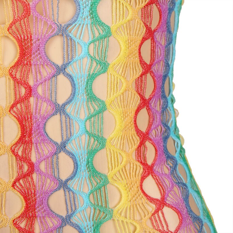 SUBBLIME - 952365 RAINBOW BARE SHOULDER FISHNET DRESS ONE SIZE - Kink&Play