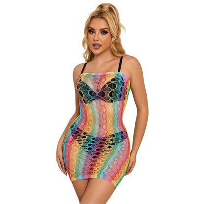 SUBBLIME - 952365 RAINBOW BARE SHOULDER FISHNET DRESS ONE SIZE - Kink&Play