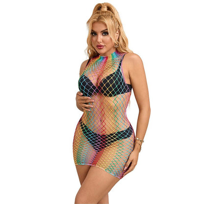 SUBBLIME - 952433 RAINBOW HIGH NECK SLEEVELESS FISHNET DRESS ONE SIZE - Kink&Play