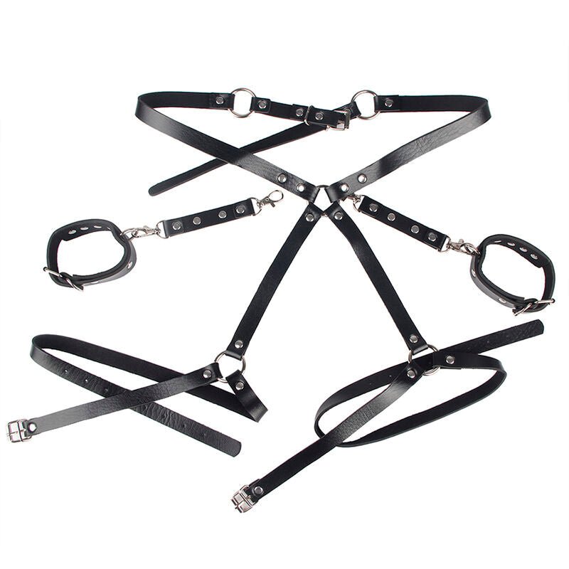 SUBBLIME - 953690 HANDCUFFS WITH BONDAGE BELT BLACK ONE SIZE - Kink&Play