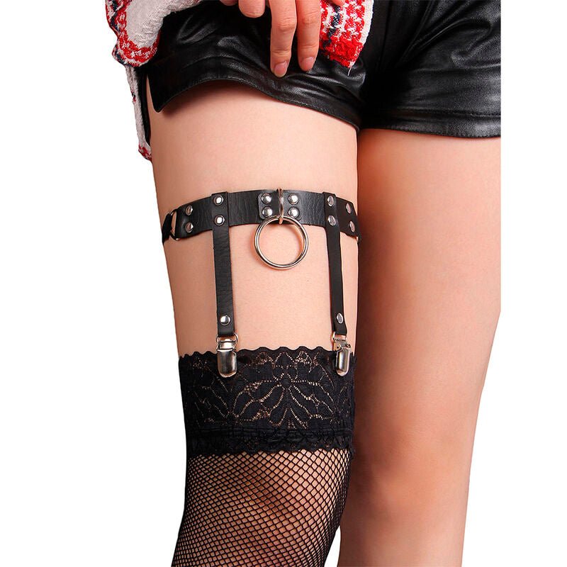 SUBBLIME - 953744 ADJUSTABLE LEATHER PUNK GARTER BLACK ONE SIZE - Kink&Play