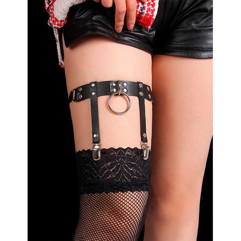 SUBBLIME - 953744 ADJUSTABLE LEATHER PUNK GARTER BLACK ONE SIZE - Kink&Play