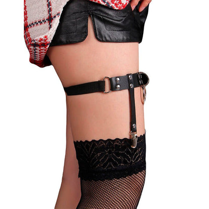 SUBBLIME - 953744 ADJUSTABLE LEATHER PUNK GARTER BLACK ONE SIZE - Kink&Play