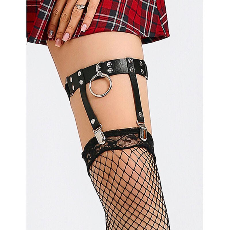 SUBBLIME - 953744 ADJUSTABLE LEATHER PUNK GARTER BLACK ONE SIZE - Kink&Play