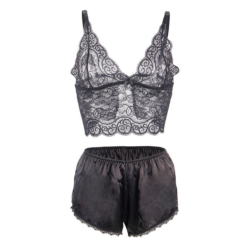 SUBBLIME - 953928 SILK AND LACE NIGHTGOWN + PANTIES BLACK L/XL - Kink&Play