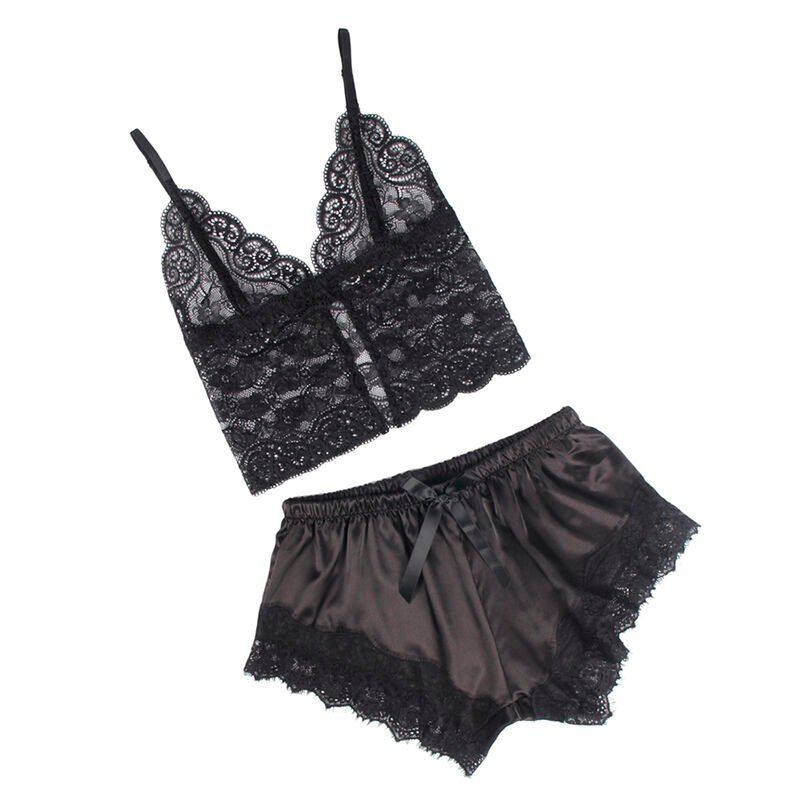 SUBBLIME - 953942 CASUAL SILK NIGHTGOWN + LACE PANTS BLACK L/XL - Kink&Play