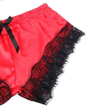 SUBBLIME - 953959 CASUAL SILK NIGHTGOWN + LACE PANTS BLACK/RED S/M - Kink&Play