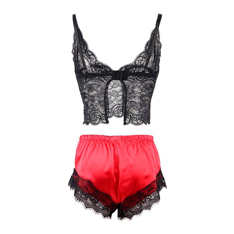SUBBLIME - 953959 CASUAL SILK NIGHTGOWN + LACE PANTS BLACK/RED S/M - Kink&Play