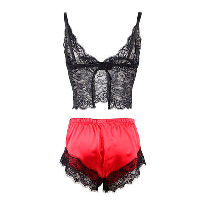 SUBBLIME - 953959 CASUAL SILK NIGHTGOWN + LACE PANTS BLACK/RED S/M - Kink&Play