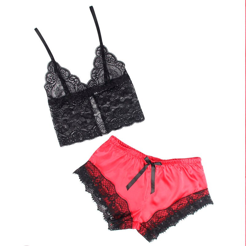 SUBBLIME - 953966 CASUAL SILK NIGHTGOWN + LACE PANTS BLACK/RED L/XL - Kink&Play