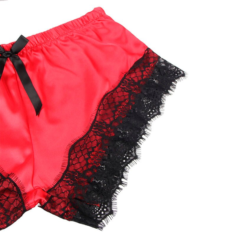 SUBBLIME - 953966 CASUAL SILK NIGHTGOWN + LACE PANTS BLACK/RED L/XL - Kink&Play
