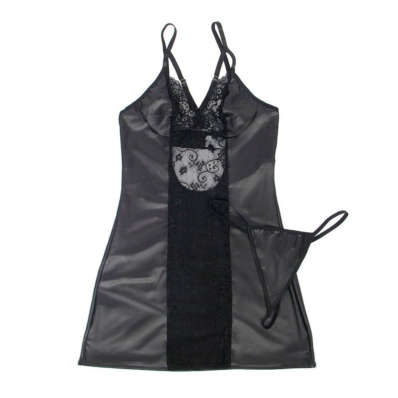 SUBBLIME - 954178 DRESS + THONG LEATHER BLACK L/XL - Kink&Play