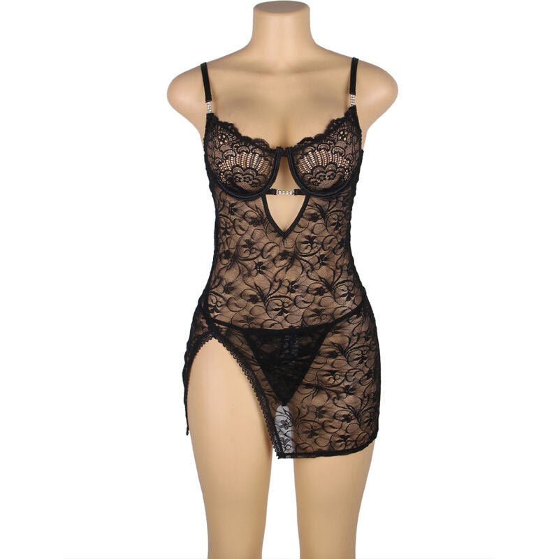 SUBBLIME - 954185 LACE BABYDOLL WITH ADJUSTABLE STRAPS BLACK S/M - Kink&Play