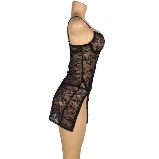 SUBBLIME - 954185 LACE BABYDOLL WITH ADJUSTABLE STRAPS BLACK S/M - Kink&Play