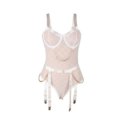 SUBBLIME - 954284 BODY WITH CHAINS + GARTER BELT WHITE S/M - Kink&Play