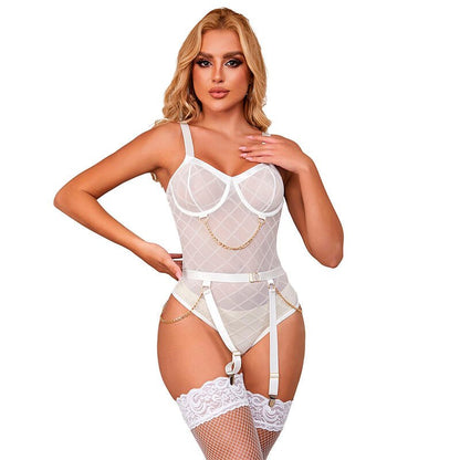 SUBBLIME - 954284 BODY WITH CHAINS + GARTER BELT WHITE S/M - Kink&Play