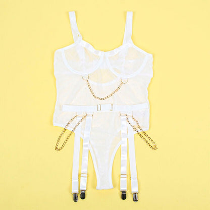 SUBBLIME - 954291 BODY WITH CHAINS + GARTER BELT WHITE L/XL - Kink&Play