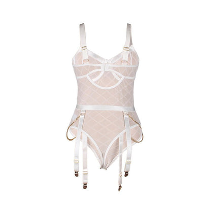 SUBBLIME - 954291 BODY WITH CHAINS + GARTER BELT WHITE L/XL - Kink&Play