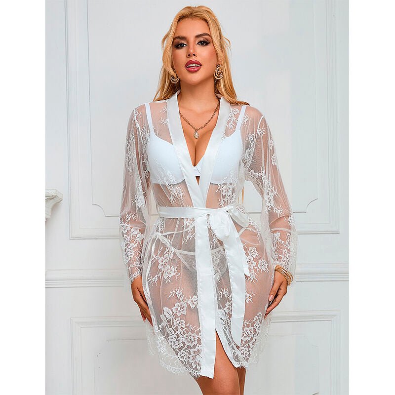 SUBBLIME - 954369 LONG SLEEVE NIGHTGOWN WITH FLORAL DESIGN WHITE S/M - Kink&Play