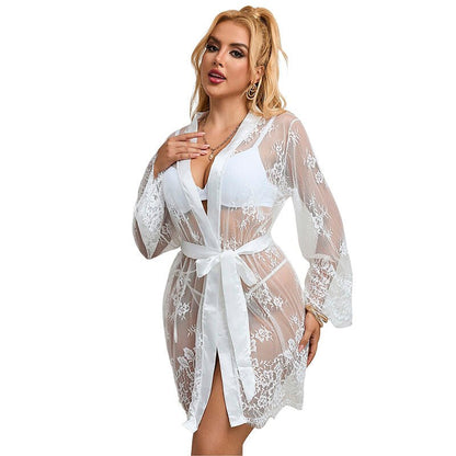 SUBBLIME - 954376 LONG SLEEVE NIGHTGOWN WITH FLORAL DESIGN WHITE L/XL - Kink&Play