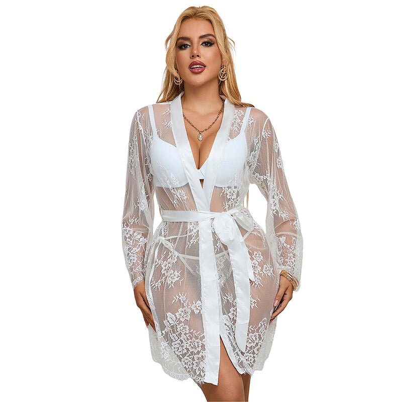 SUBBLIME - 954376 LONG SLEEVE NIGHTGOWN WITH FLORAL DESIGN WHITE L/XL - Kink&Play