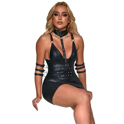 SUBBLIME - 954406 LEATHER BONDAGE DRESS BLACK S/M - Kink&Play