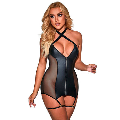 SUBBLIME - 954444 SEXY MESH DRESS LEATHER BLACK S/M - Kink&Play