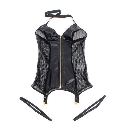 SUBBLIME - 954444 SEXY MESH DRESS LEATHER BLACK S/M - Kink&Play