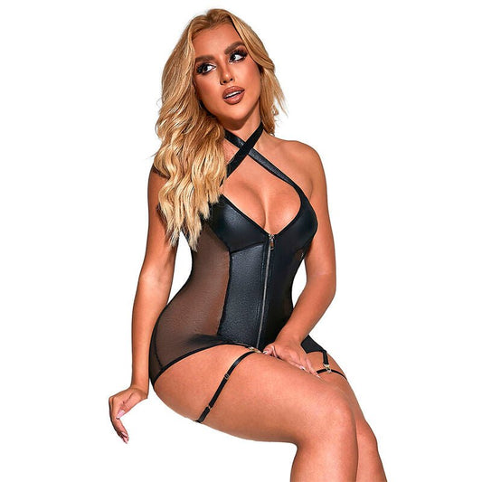 SUBBLIME - 954444 SEXY MESH DRESS LEATHER BLACK S/M - Kink&Play