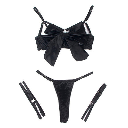 SUBBLIME - 955199 BRA SET WITH ADJUSTABLE BLACK BOW S/M - Kink&Play