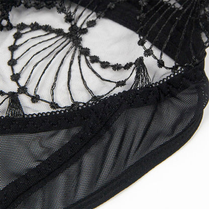 SUBBLIME - 955212 TRANSPARENT BODYSUIT WITH BLACK HOLLOW LACE S/M - Kink&Play