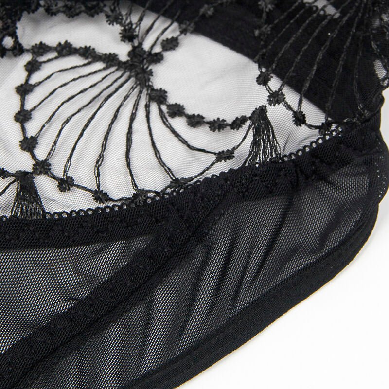 SUBBLIME - 955212 TRANSPARENT BODYSUIT WITH BLACK HOLLOW LACE S/M - Kink&Play