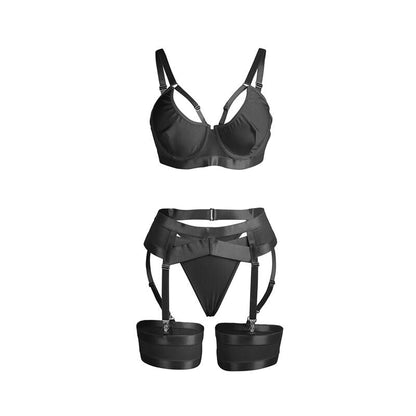 SUBBLIME - 955243 BLACK BONDAGE BRA WITH GARTER SET L/XL - Kink&Play