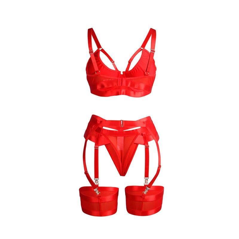 SUBBLIME - 955250 RED BONDAGE BRA WITH GARTER SET S/M - Kink&Play