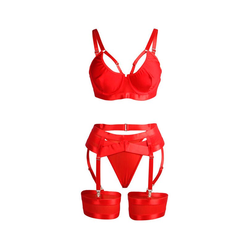SUBBLIME - 955267 RED BONDAGE BRA WITH GARTER SET L/XL - Kink&Play