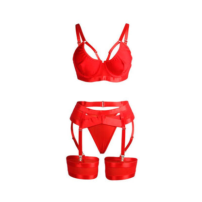 SUBBLIME - 955267 RED BONDAGE BRA WITH GARTER SET L/XL - Kink&Play