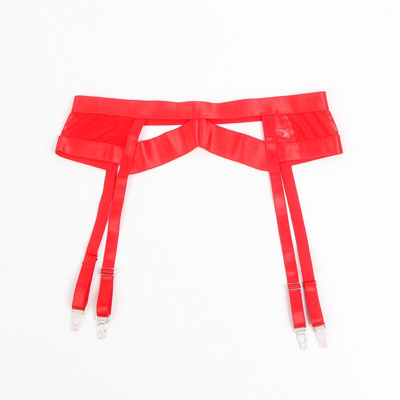 SUBBLIME - 955267 RED BONDAGE BRA WITH GARTER SET L/XL - Kink&Play