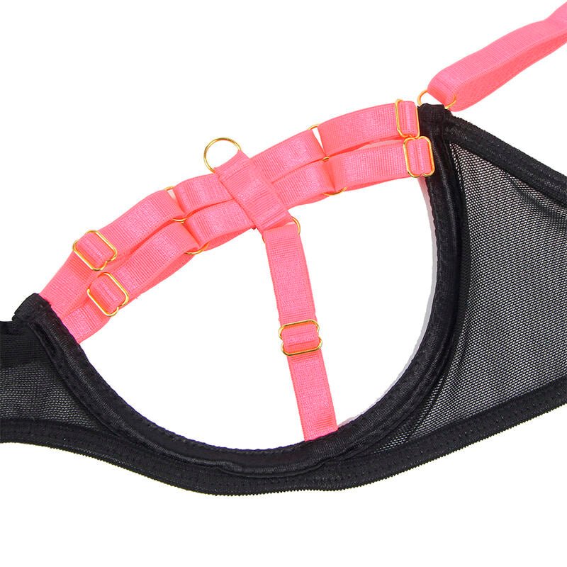 SUBBLIME - 955304 BRA SET WITH NECKLACE AND LEG DETAILS FLUORESCENT PINK L/XL - Kink&Play