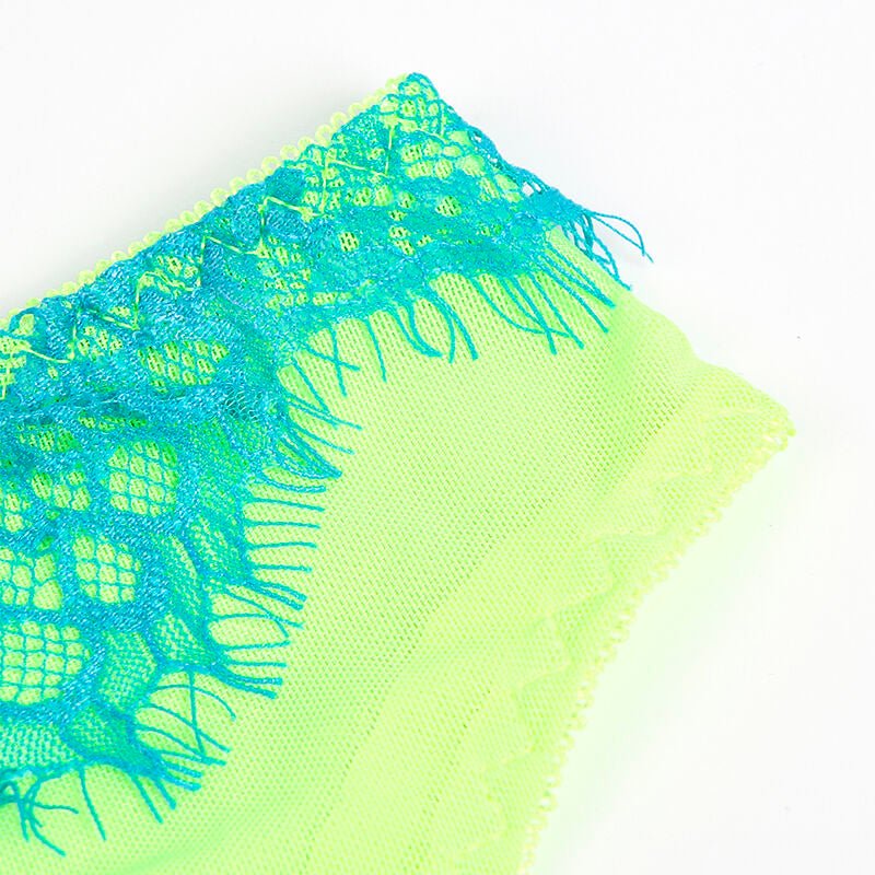 SUBBLIME - 955311 SET OF BRA WITH LACE AND GARTER LINES GREEN AND BLUE S/M - Kink&Play