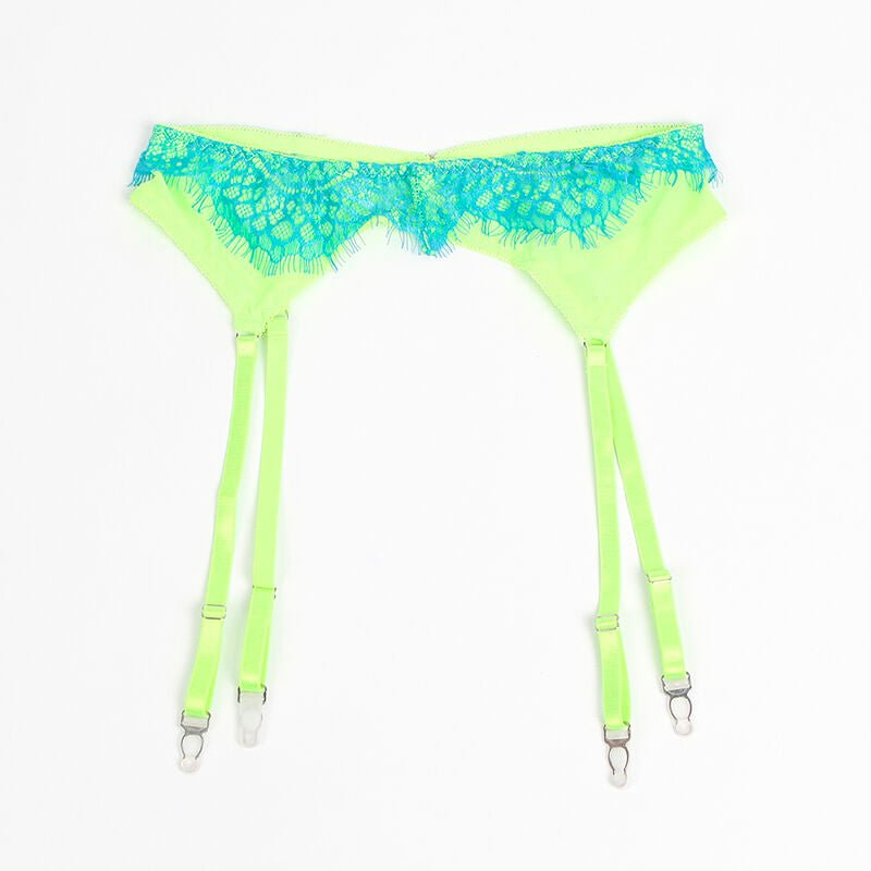 SUBBLIME - 955311 SET OF BRA WITH LACE AND GARTER LINES GREEN AND BLUE S/M - Kink&Play
