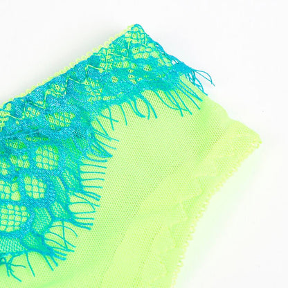 SUBBLIME - 955328 BRA SET WITH LACE AND GARTER LINES GREEN AND BLUE L/XL - Kink&Play