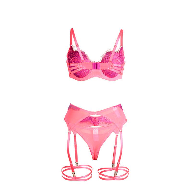SUBBLIME - 955366 BRA SET WITH LACE AND GARTER LINES PINK AND PURPLE L/XL - Kink&Play