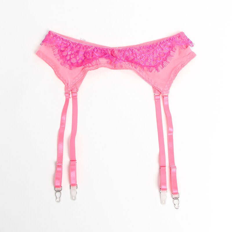SUBBLIME - 955366 BRA SET WITH LACE AND GARTER LINES PINK AND PURPLE L/XL - Kink&Play