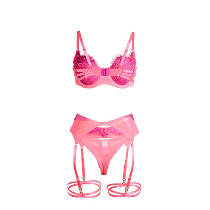 SUBBLIME - 955366 BRA SET WITH LACE AND GARTER LINES PINK AND PURPLE L/XL - Kink&Play