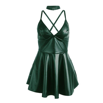 SUBBLIME - 955434 DRESS WITH GREEN LEATHER STRAPS S/M - Kink&Play