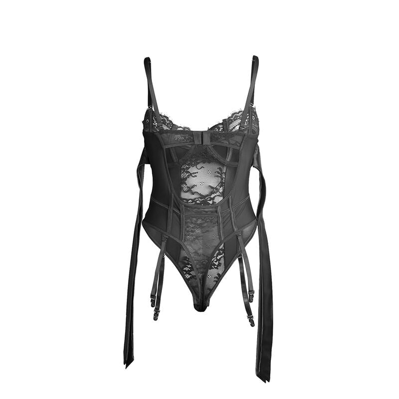 SUBBLIME - 955496 LACE BODYSUIT WITH BOWS AND GARTERS BLACK S/M - Kink&Play